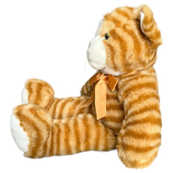CUTEST EVER! Striped Orange Tabby Cat Blue-Green Eyes Orange Bow Plush 15" x 13" - Picture 7 of 9